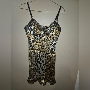 Leopard Print Satin Slip Dress Size Small